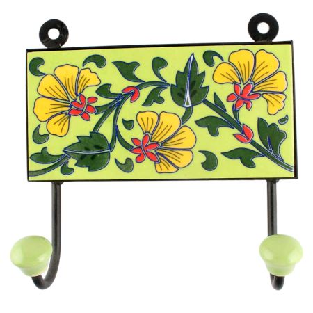 Pea Green Flower Ceramic Tile Hook Online
